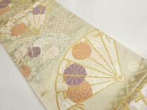 檜扇に花々模様織出し袋帯